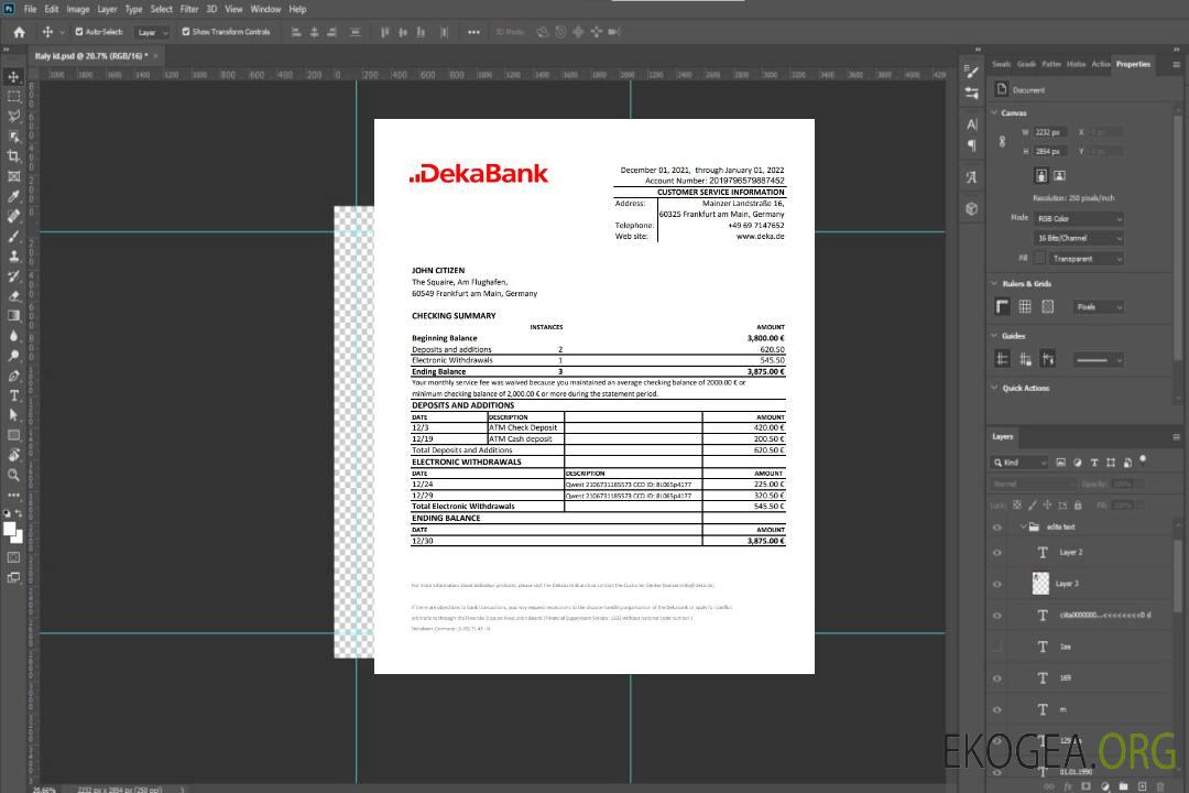 Relevé bancaire de Dekabank en Allemagne template